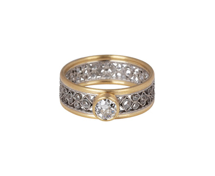 Round Old Cut Diamond Circle Detail Ring