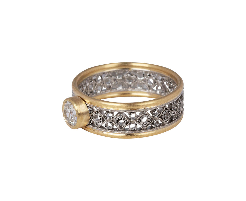 Round Old Cut Diamond Circle Detail Ring
