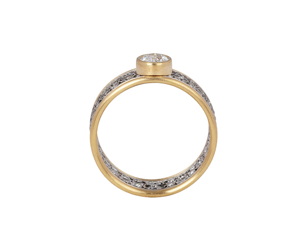 Round Old Cut Diamond Circle Detail Ring