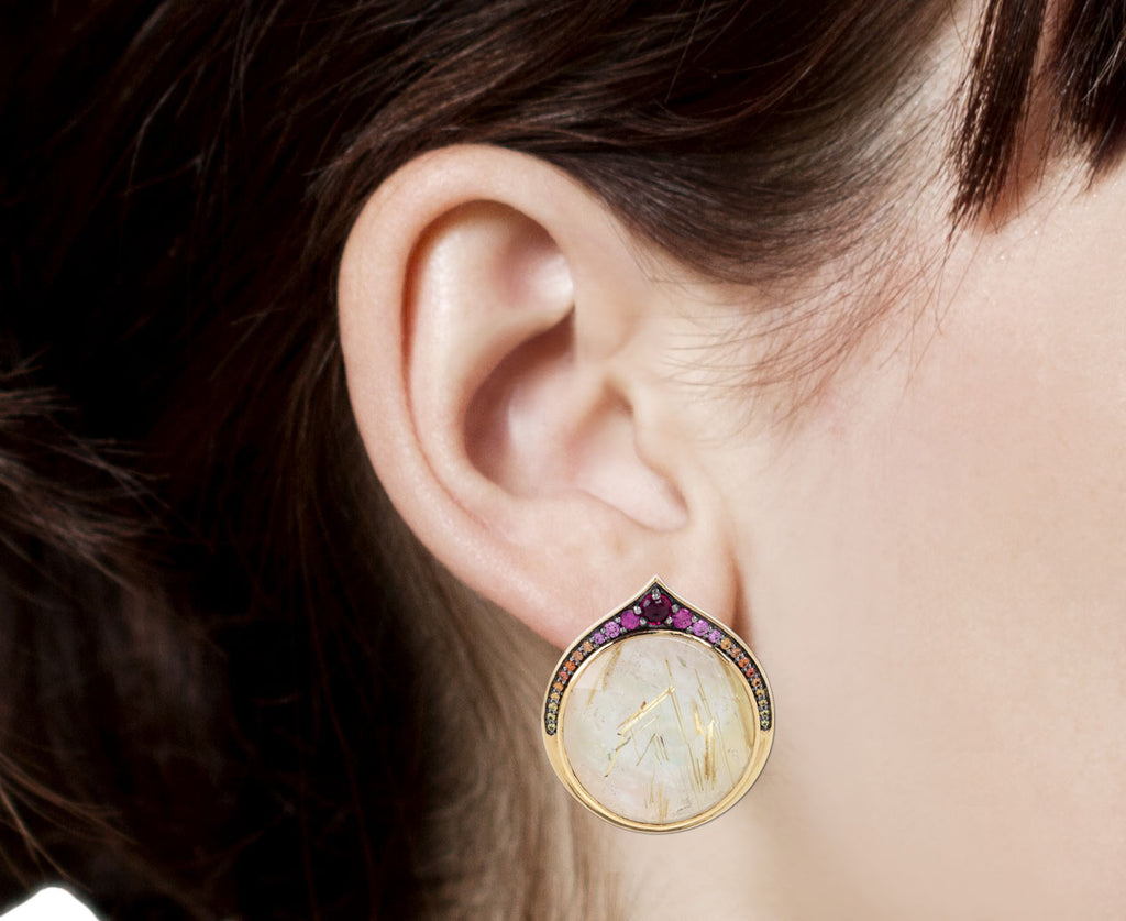Noor Fares Rutilated Quartz Dusk Earrings Close Up Profile