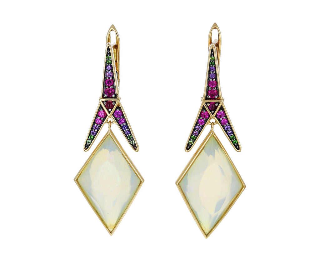 Opal and Multi Gem Rhombus Dormeuse Earrings