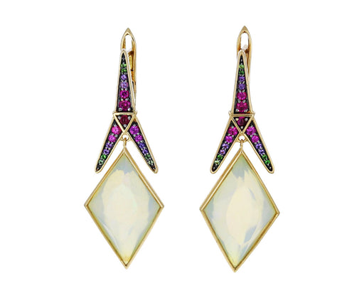 Opal and Multi Gem Rhombus Dormeuse Earrings