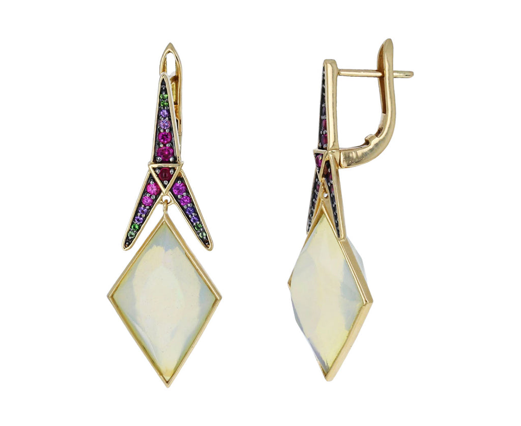 Opal and Multi Gem Rhombus Dormeuse Earrings