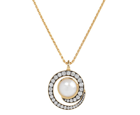Noor Fares Diamond and Pearl Navratna Spiral Pendant Necklace