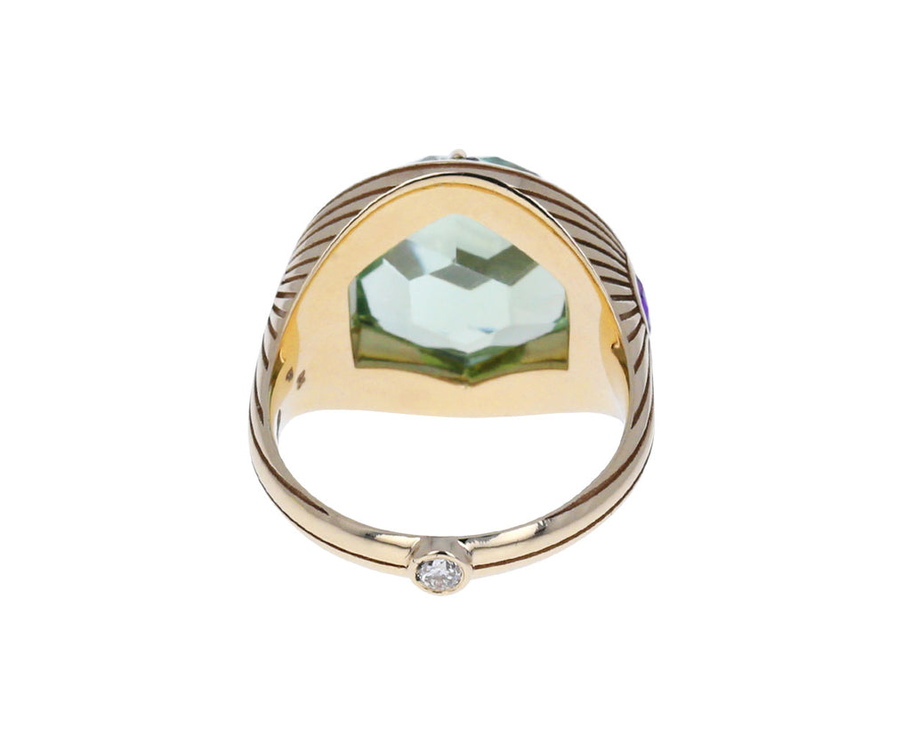 Green Amethyst and Multi Gem Hex Ring