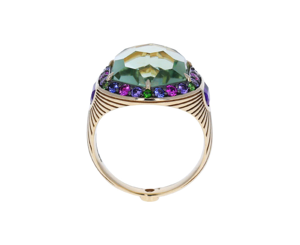 Green Amethyst and Multi Gem Hex Ring