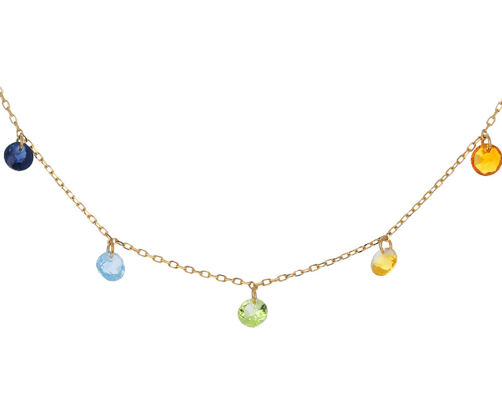 Seven Multi Gem Rainbow Dangle Chakras Necklace