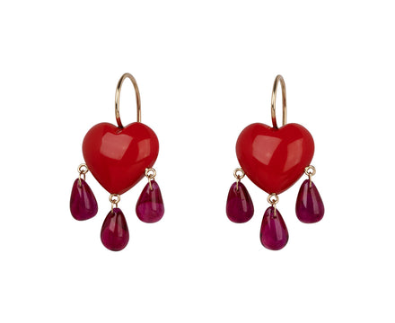 Rachel Quinn Coral and Ruby Bleeding Heart Earrings