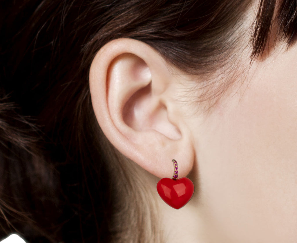 Rachel Quinn Coral Heart Dollop Earrings Close Up Profile
