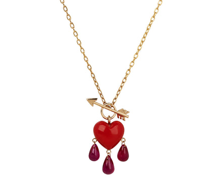 Rachel Quinn Coral and Ruby Bleeding Heart Necklace