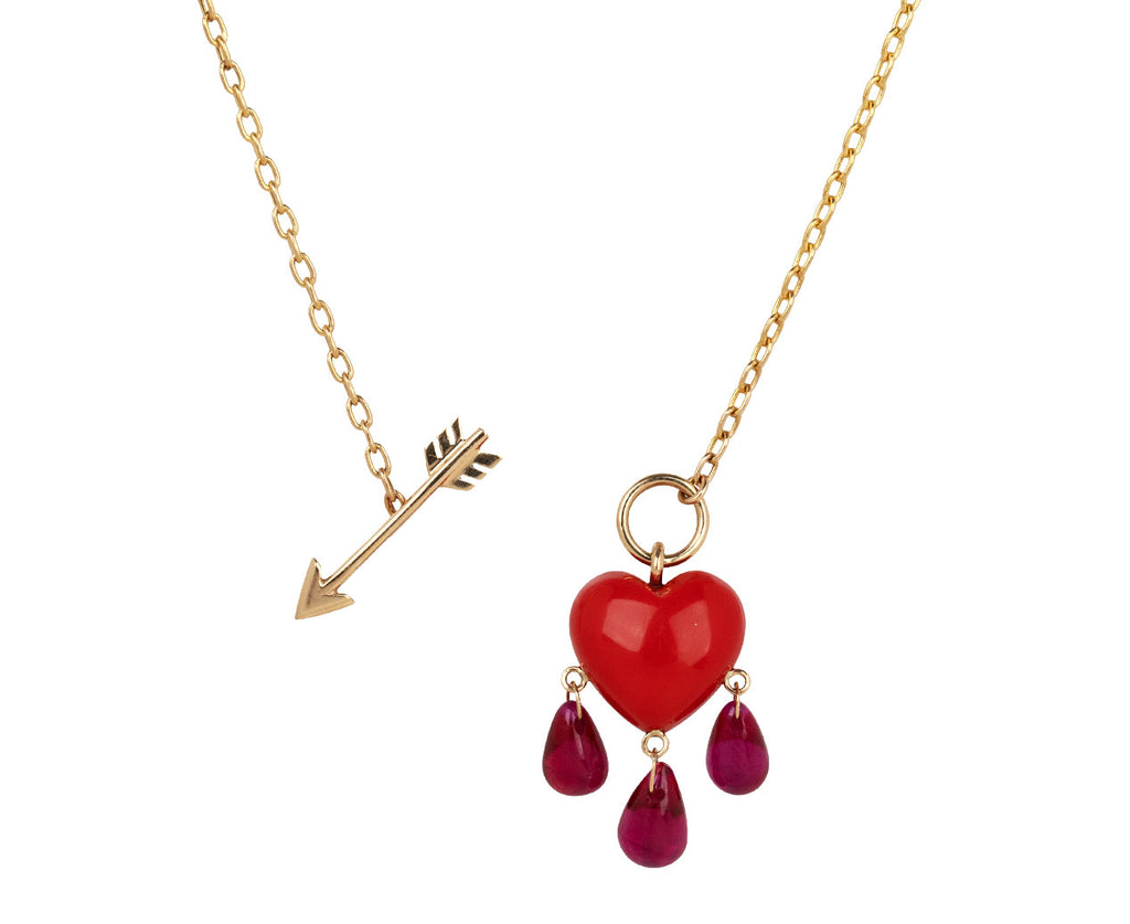 Rachel Quinn Coral and Ruby Bleeding Heart Necklace Clasp Open