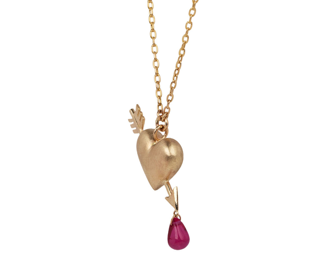 Rachel Quinn Gold and Ruby Cupid's Arrow Necklace Side View