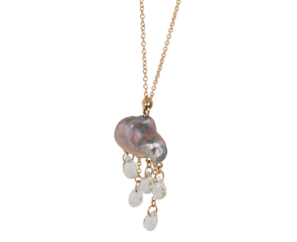Rachel Quinn Gray Keshi Pearl and Lab Grown Topaz Monsoon Necklace Side View