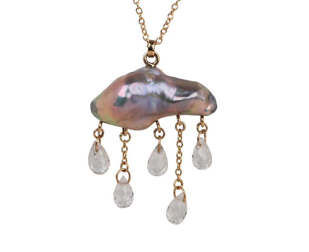 Rachel Quinn Gray Keshi Pearl and Lab Grown Topaz Monsoon Necklace Close Up