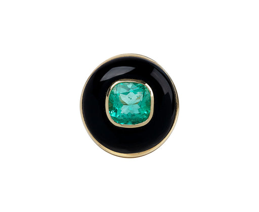 Cushion Cut Emerald and Black Onyx Lollipop Ring