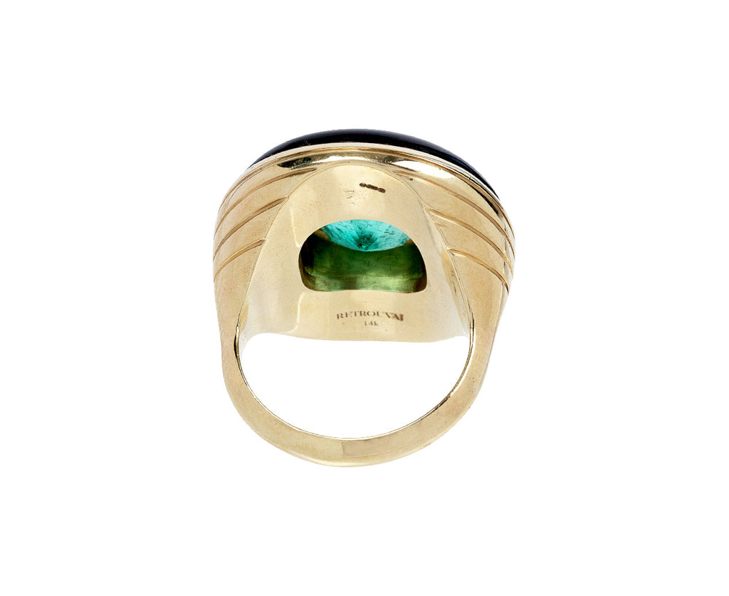 Cushion Cut Emerald and Black Onyx Lollipop Ring