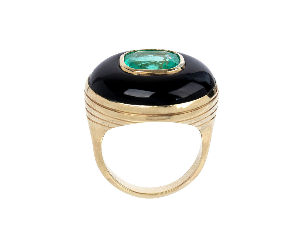 Cushion Cut Emerald and Black Onyx Lollipop Ring