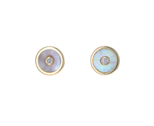 White Mother-of-Pearl and Diamond Mini Compass Studs
