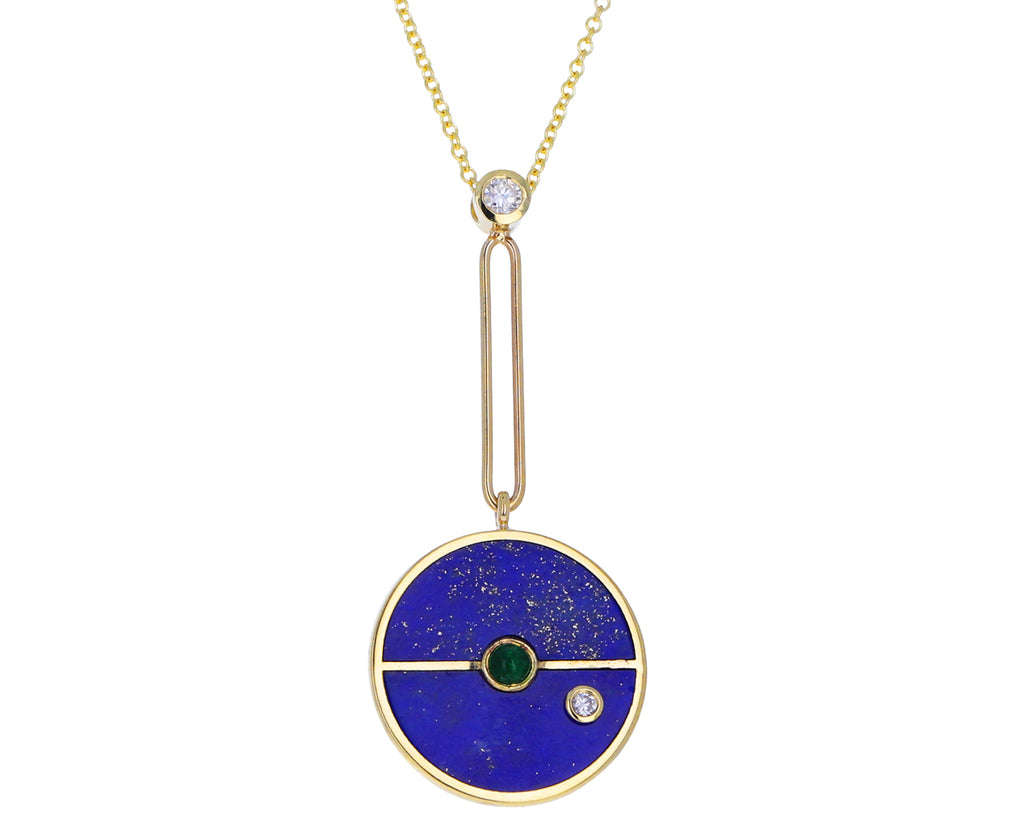 Lapis, Diamond and Emerald Compass Pendant Necklace
