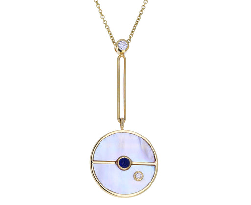 Mother-of-Pearl, Sapphire and Diamond Compass Pendant Necklace