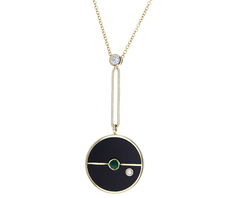 Black Onyx, Diamond and Emerald Compass Pendant Necklace