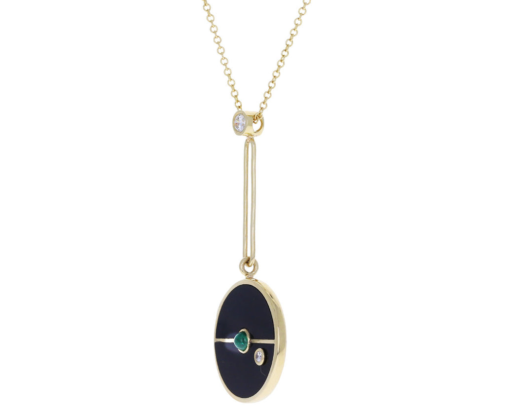 Black Onyx, Diamond and Emerald Compass Pendant Necklace