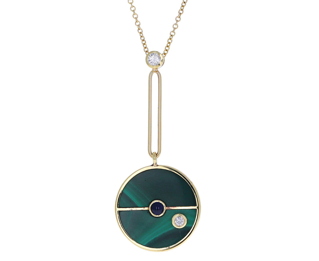 Malachite, Sapphire and Diamond Compass Pendant Necklace