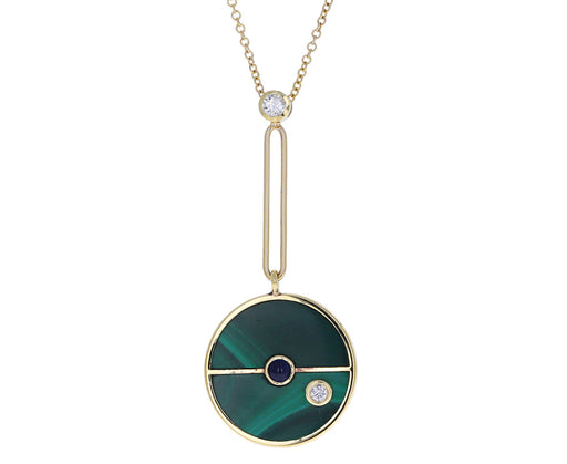 Malachite, Sapphire and Diamond Compass Pendant Necklace