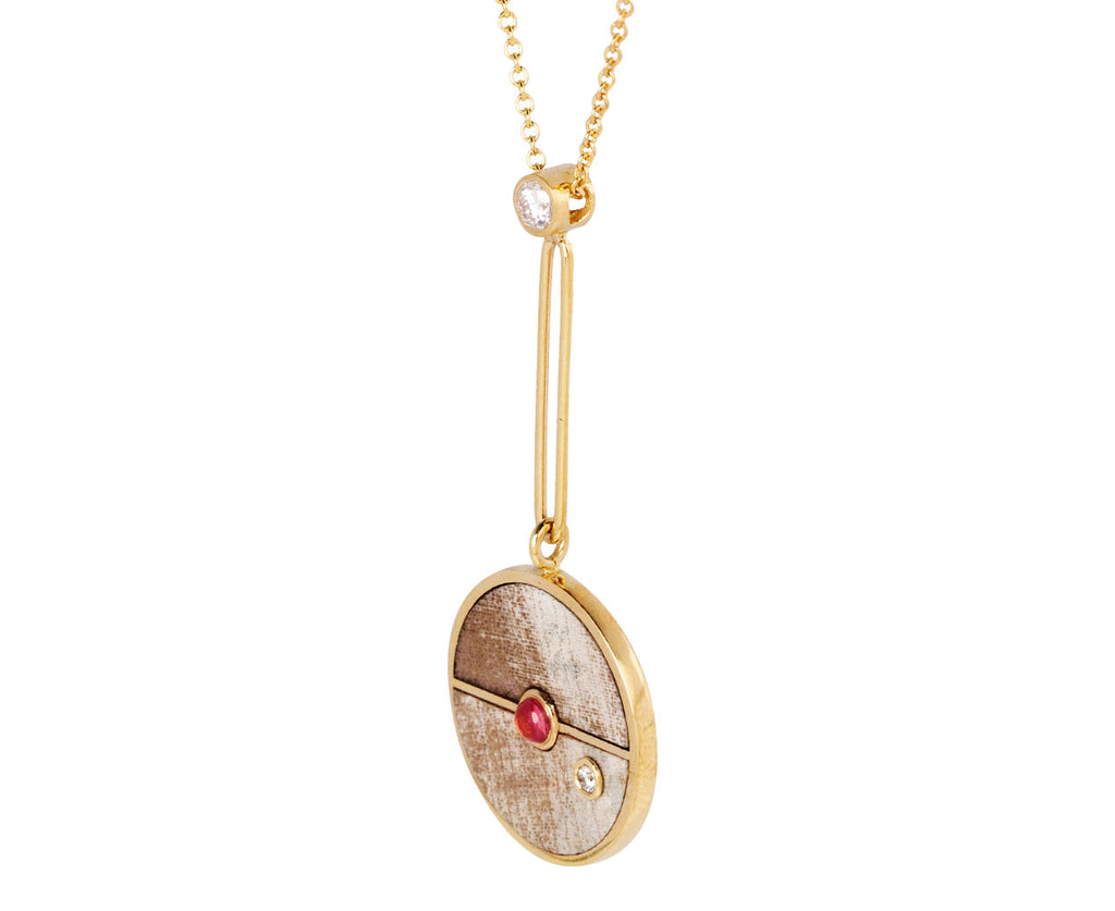 Petrified Wood, Diamond and Pink Spinel Compass Pendant Necklace