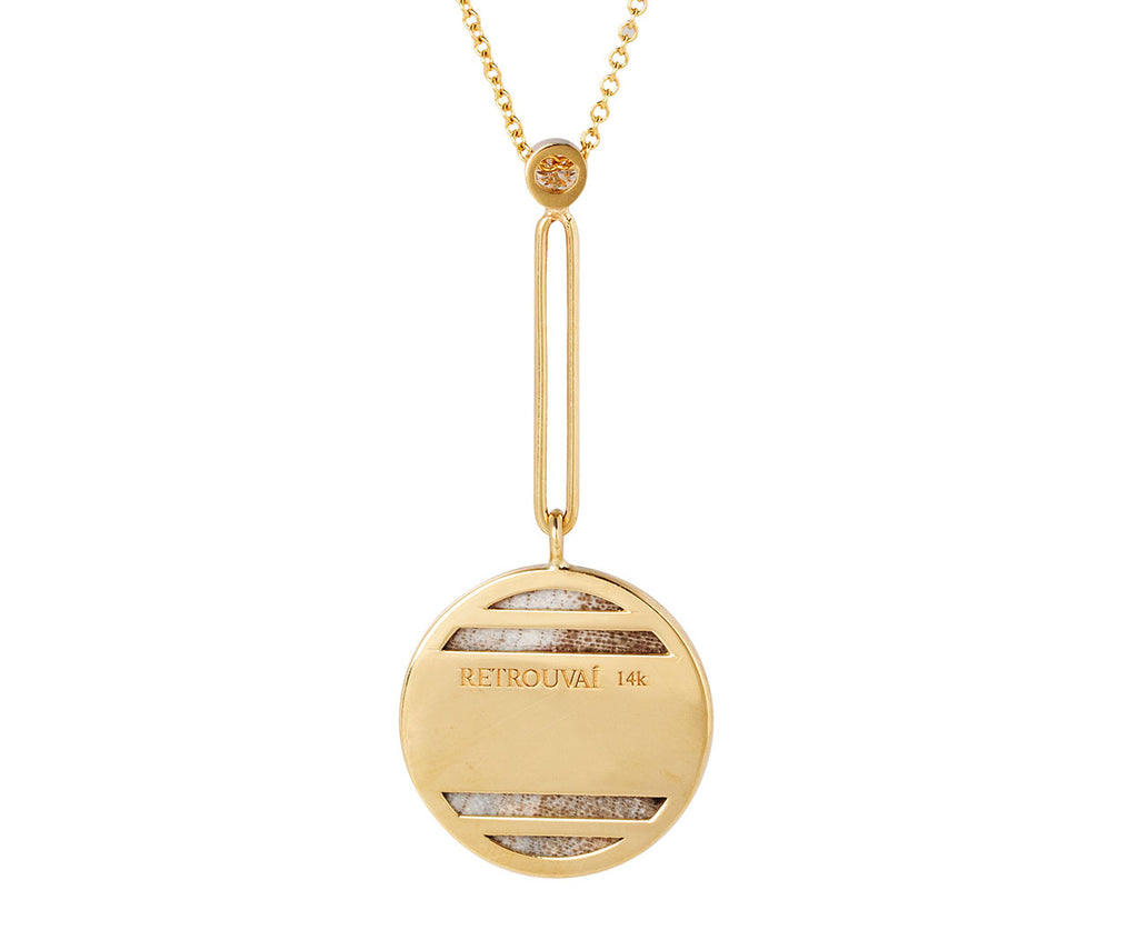 Petrified Wood, Diamond and Pink Spinel Compass Pendant Necklace