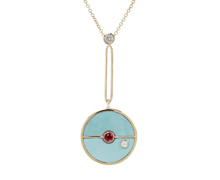 Retrouvai Green Turquoise and Garnet Compass Necklace