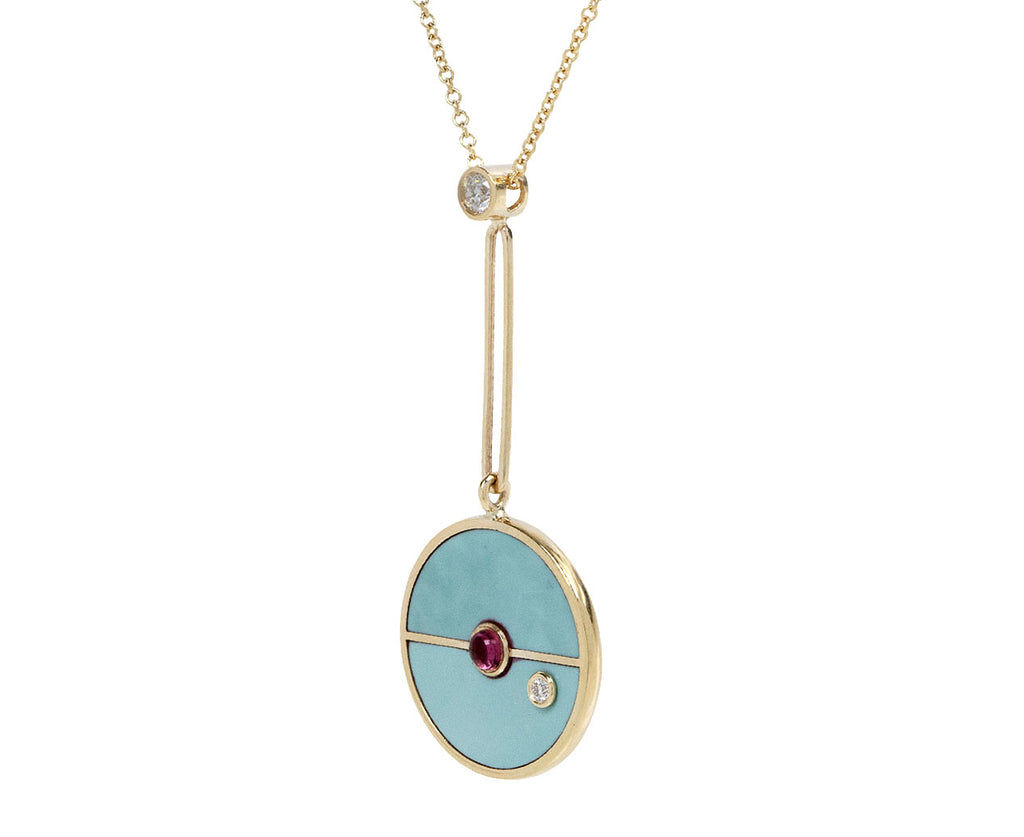 Retrouvai Green Turquoise and Garnet Compass Necklace Side