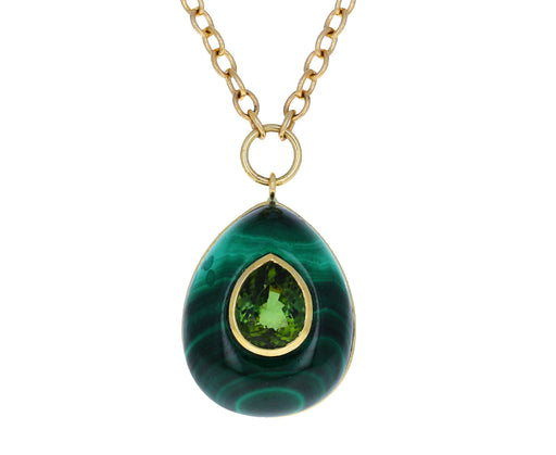 Green Tourmaline and Malachite Lollipop Necklace