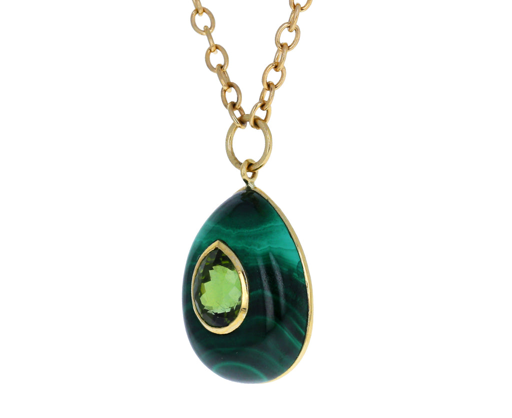 Green Tourmaline and Malachite Lollipop Necklace