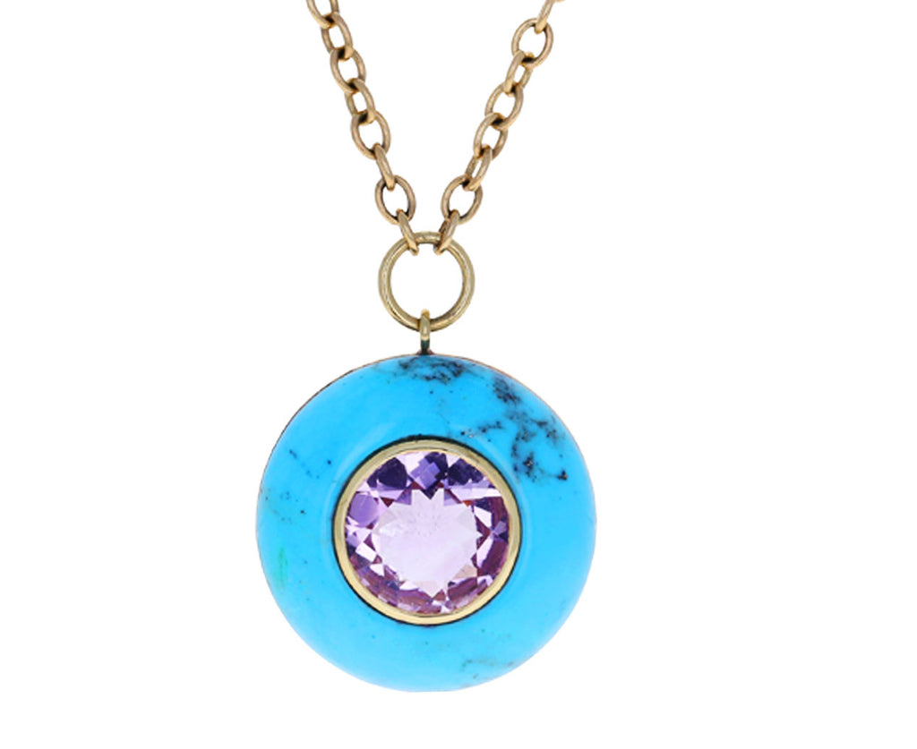 Turquoise and Amethyst Lollipop Pendant Necklace