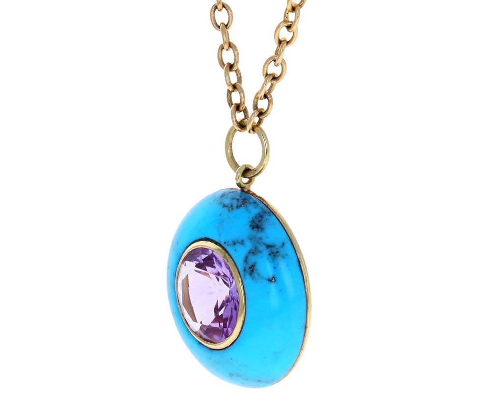 Turquoise and Amethyst Lollipop Pendant Necklace