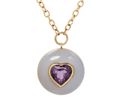 Chalcedony Amethyst Heart Lollipop Necklace