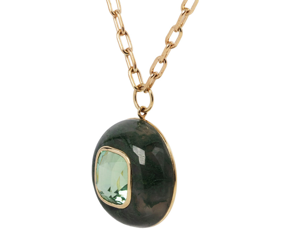 Green Tourmaline Moss Agate Lollipop Necklace