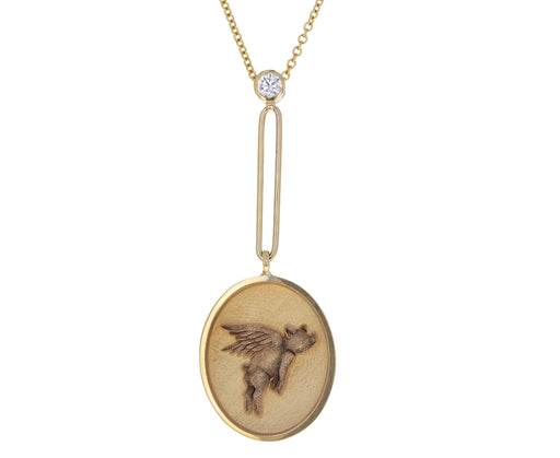 Grandfather Fantasy Flying Pig Signet Necklace
