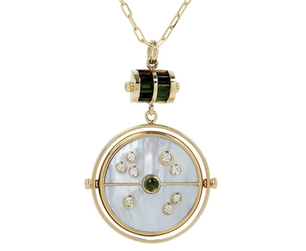 Retrouvai Mother-of-Pearl, Green Tourmaline and Diamond Grandfather Compass Pendant Necklace