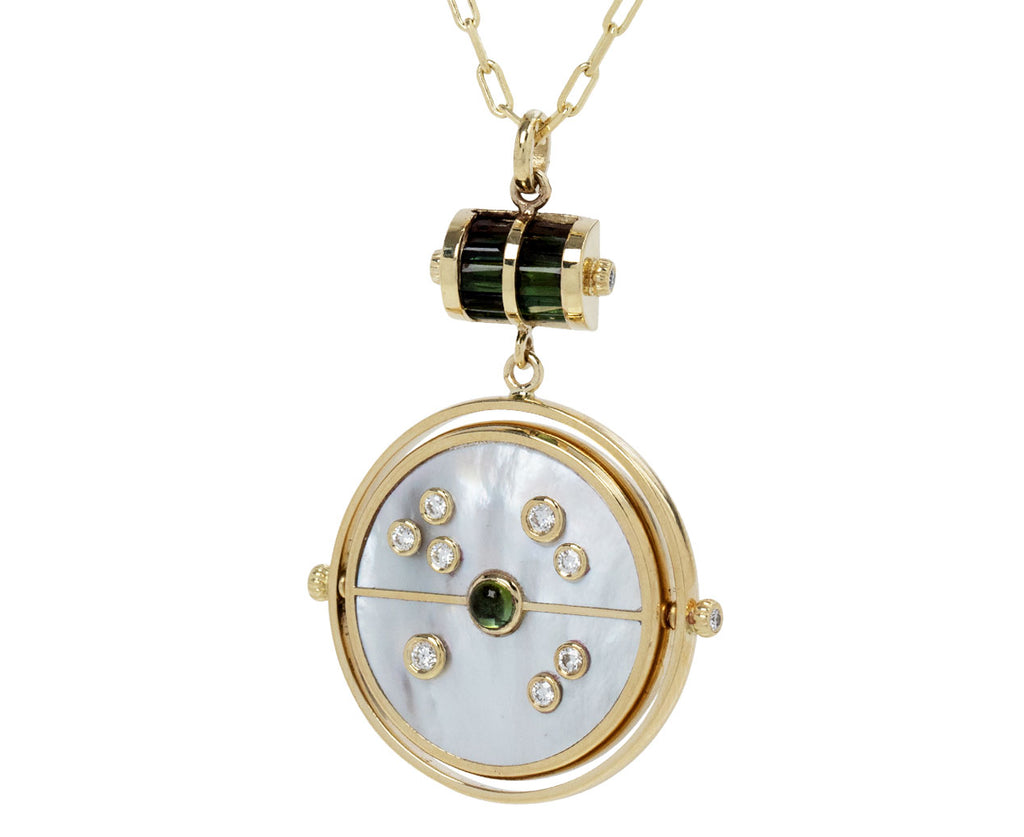 Retrouvai Mother-of-Pearl, Green Tourmaline and Diamond Grandfather Compass Pendant Necklace Side