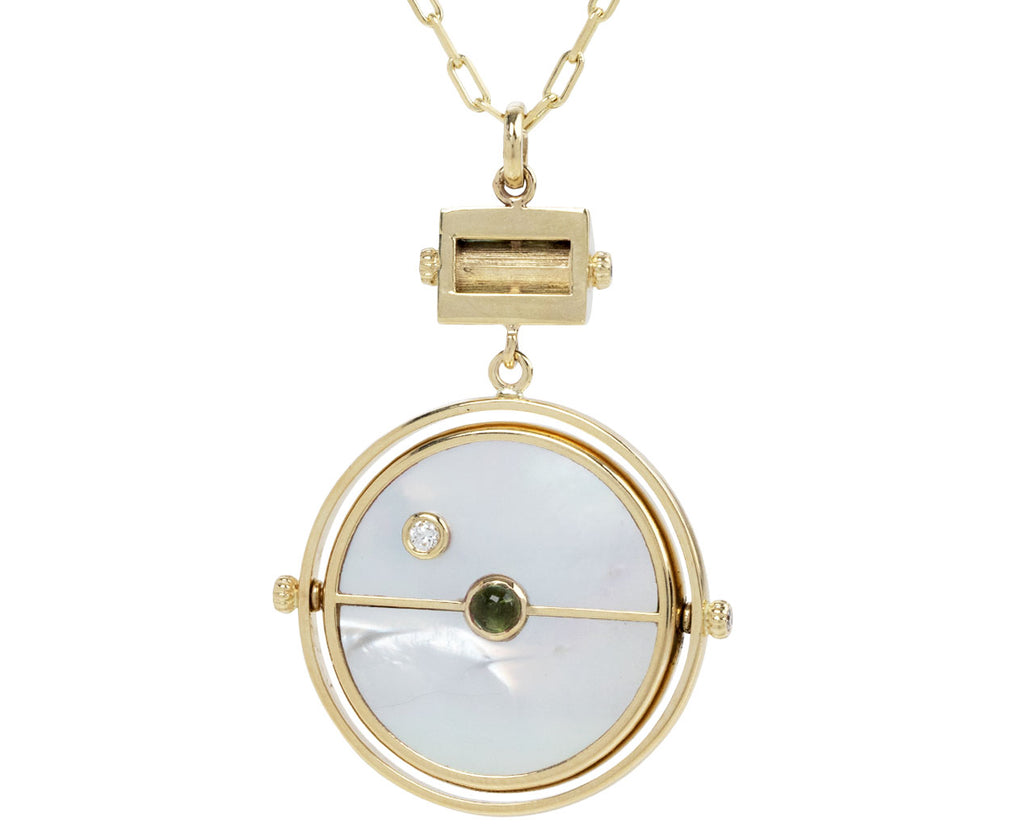 Retrouvai Mother-of-Pearl, Green Tourmaline and Diamond Grandfather Compass Pendant Necklace Back