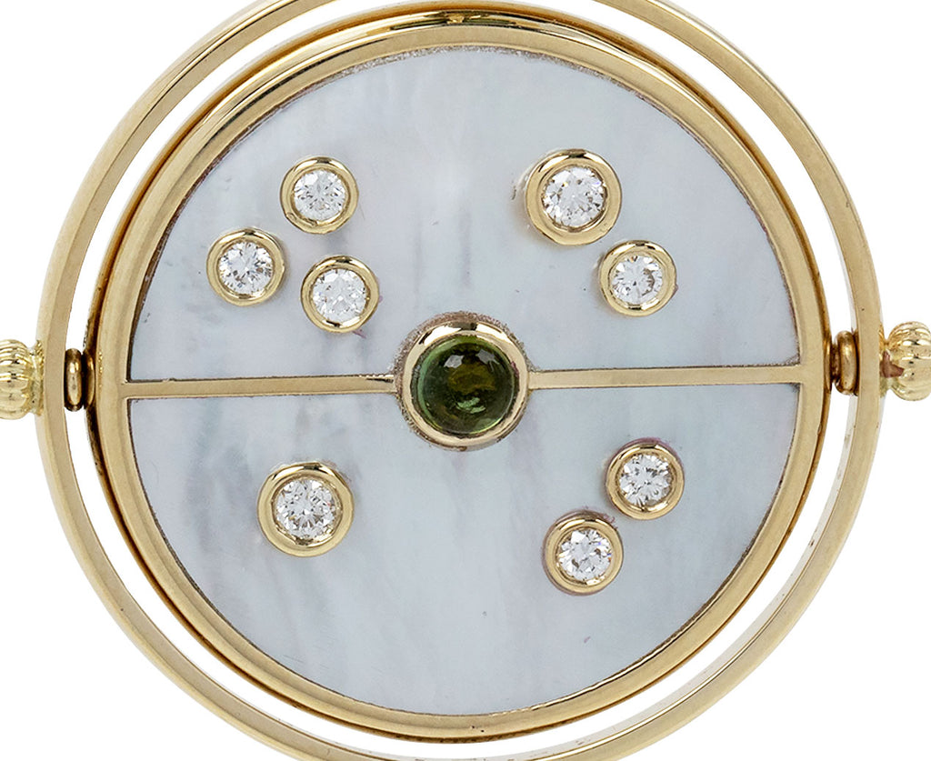 Retrouvai Mother-of-Pearl, Green Tourmaline and Diamond Grandfather Compass Pendant Necklace Close Up