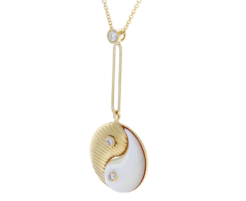 Mother of Pearl and Gold Yin Yang Pendant Necklace