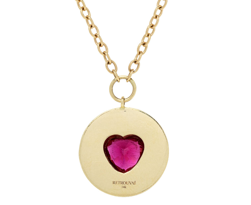 Heart Shaped Rubelite and Nephrite Jade Lollipop Necklace