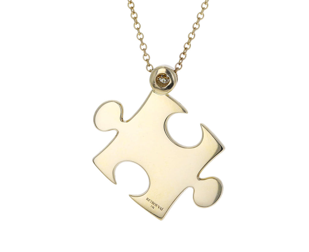 Serpentine and Diamond Puzzle Piece Pendant Necklace
