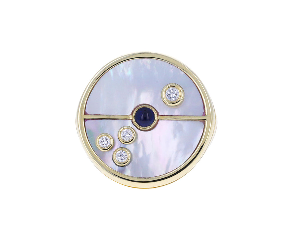 Mother-of-Pearl, Diamond and Sapphire Compass Ring