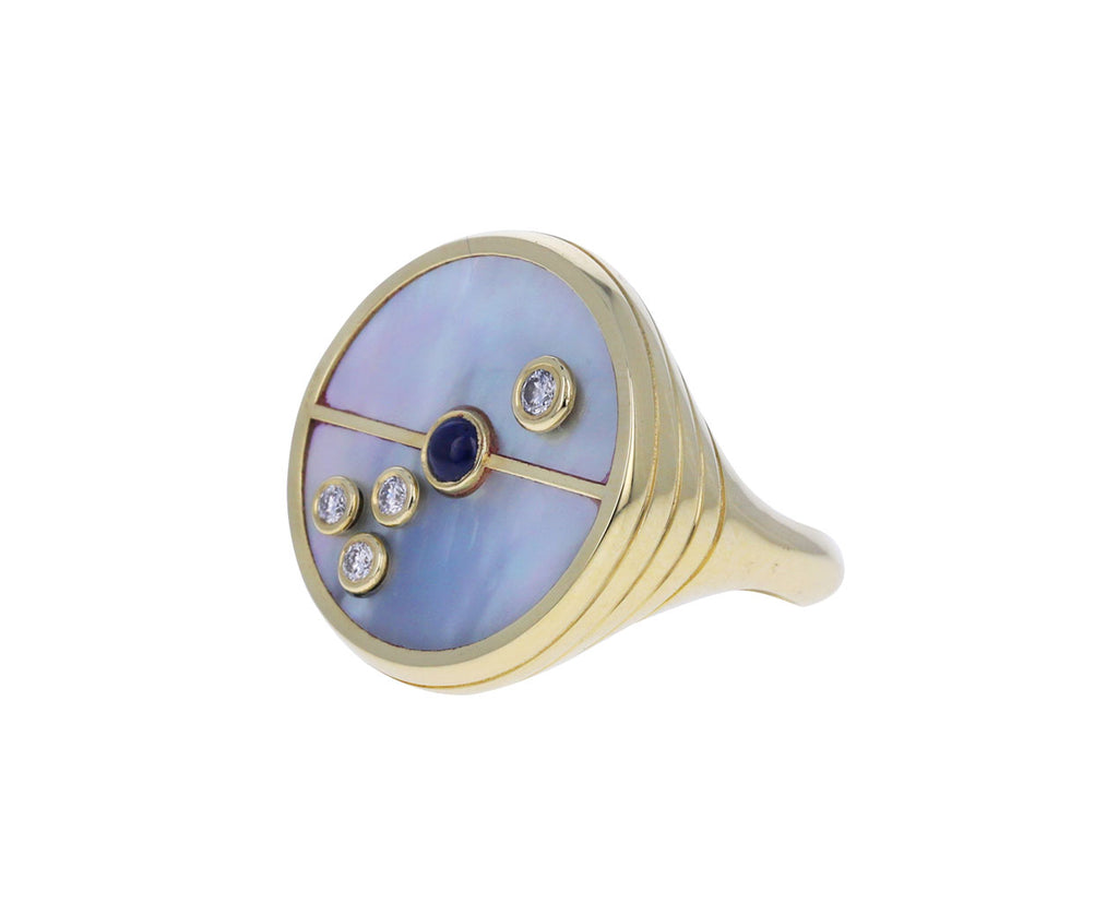 Mother-of-Pearl, Diamond and Sapphire Compass Ring