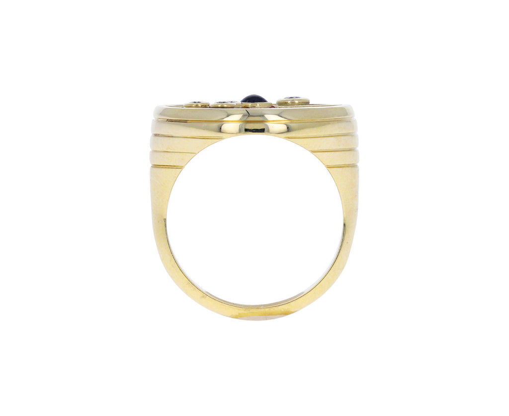 Mother-of-Pearl, Diamond and Sapphire Compass Ring