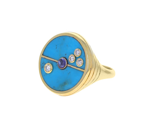 Turquoise, Diamond and Tanzanite Compass Ring